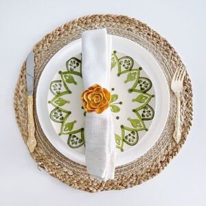 Elegant Rose Napkin Rings – Gold Satin - Handmade - Wedding Party Event Planner